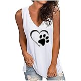 Masrin Damen Weste V-Ausschnitt Herz Hund Pfotenabdruck Shirts Sommer lose lässig ärmellose Tanktops Bluse (XL,Weiß)