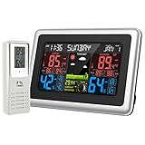 Brifit Wetterstation mit Außensensor Funk, Multifunktionale Thermometer Hygrometer innen/ausen, Farbdisplay Digital Funkwetterstation mit Wettervorhersage, Wecker, Schlummerfunk