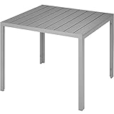 TecTake 800587 Gartentisch, wetterfest, aus Aluminum und Kunststoff, Paneele in Holzoptik, Zwei höhenverstellbare Füße | Diverse Farben (Silber | Nr. 402955)