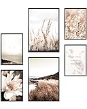 Heimlich® Premium Poster Set OHNE Bilderrahmen | Stilvolles Set mit passenden Bilder als Wohnzimmer Deko | 2 x DIN A3 & 4 x DIN A4 - ca. 30x42 & 21x30 | » Meer Strand Blumen «