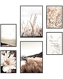 Heimlich® Premium Poster Set OHNE Bilderrahmen | Stilvolles Set mit passenden Bilder als Wohnzimmer Deko | 2 x DIN A3 & 4 x DIN A4 - ca. 30x42 & 21x30 | » Meer Strand Blumen «