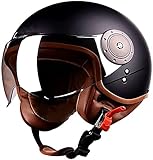 TKYDM Retro Motorrad Halbhelm Jethelm Jethelm, mit Sonnenblende, ECE Certified Vintage Style Skull Cap für Motorräder/Roller/Moped/Kreuzfahrt/Elektrofahrzeug