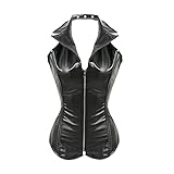 Bustier Korsett Damen Mädchen Hochwertige Pu Leder Korsett Damen Reißverschluss Halfter Schnürung Rücken Körper Skulptur Top Stahl Knochen Palast Überbrust Korsett-Schwarz_S