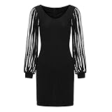 Zilosconcy Partykleid Damen V-Ausschnitt Lange Ärmel Partykleider Pailletten Bodycon Cocktailkleid Schmale Passform Langärmelig Minikleider Abend Brautkleid Knielang Festk
