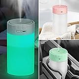 Luftbefeuchter, Mini USB Ultraschall Humidifier mit 400ml Wassertank, DREI Lichtmodi Super leise, Bunter Cooler Nachtlichtfunktion für Auto, Büroraum, S