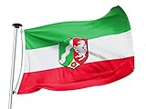 FLAGLY Premium Fahnen & Flaggen 100x150cm -115g/m² Stoffgewicht - gedruckt, Robustes und witterungsbeständiges Glanzpolyester mit Ösen, Bundesländerfahnen (100 x 150 cm, Nordrhein-Westphalen)