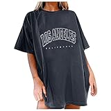 Übergroßes T-Shirt für Damen Kurzärmlige Basic-Blusenoberteile Rundhalsausschnitt Elegante Motive Lässig Freizeithemd Bluse T-Shirt D