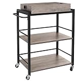 VASAGLE Servierwagen mit abnehmbarem Tablett, feststellbarer Küchenwagen mit Universalrollen, Küchenregal, 65 x 40 x 86 cm, stabiles Metallgestell, Industrie-Design, Greige-schwarz LRC072B02