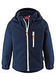 Reima Kinder Softshelljacke Vantti Navy – Softshelljacke für Kinder mit Reißverschluss – Wasserdichte Kinder Übergangsjacke mit abnehmbarer Kapuze und Wassersäule mind. 10000mm – Größe 98