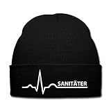 Spreadshirt Sanitäter Herzschlag Rettungsdienst EKG Wintermütze, Schw