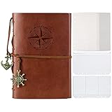 Notizbuch aus Leder, MALEDEN Classic Spiral Bound Notebook Nachfüllbares Tagebuch Reisetagebuch Geschenke mit linierten Seiten und Binder-Taschen zum Schreiben für Mädchen und Jungen, b