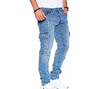 Styleko Herren Cargo Jeans Hose Herren Jeans Hose für Männer Jungen Regular Slim fit Denim Destroyed Jogger Freizeithose Casual Jeans Pants Jeans Herren Stretch 8003 (Light Blue, 34W/32L)