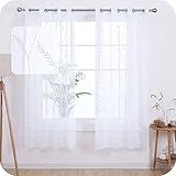 Amazon Brand - Umi 2 Stück Voile Vorhang Leinenoptik Ösenvorhang Transparent Dekoschal mit Stickerei Weizen 138x140 cm Weiß