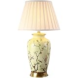 SDFDSSR 69×40cm Kupfer Blume und Vogel große Villa Keramik Tischlampe Wohnzimmer Arbeitszimmer Dekoration Tischlampe Orientalische Keramik Tischlampe Tuch Lampenschirm E27 Knop