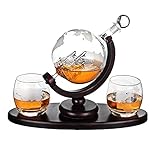 FORYOU24 Whiskeyglas, kugelförmige Whisky-Karaffe Globus Segelschiff 2 Whiskygläser, Geschenke für Männer, Vatertagsgeschenk, Jahrestag Geschenk für I