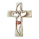 Tumnea Geschnitztes Holzkreuz, Hohl miteinander verschlungene Herzen Liebe Kreuz, hängen Paar Familie Kreuz Wand dekor, hängen Ornament Kunsthandwerk für Valentinstaggeschenk