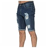 BIBOKAOKE Jeans Shorts Herren Löchern Zerrissen Denim Hose Vintage Destroyed Jeanshose Ripped Männer Kurze Hosen Regular Fit Denim Short Sommer Stretch Jeansshorts Bermuda F