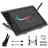 XOPPOX Grafik-Zeichentablett 10 x 6 Zoll großer Aktivbereich mit 8192 Ebenen batteriefreier Stift und 12 Hotkeys kompatibel mit PC/Mac/Android OS für Malen, Design & Online-U