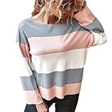 Herbst und Winter Damen Lässige Gestreifte Bluse Klassische Langarm Rundhals Lose Pullover Bequemes All Match Shirt XL