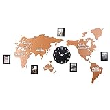 JuZi Store Kreative Wanduhr, 3D Hölzerne große Weltkarte Puzzle Design Wohnzimmer Büro Schlafzimmer Wand dekorativ (Länge 180 cm Höhe 110 cm)