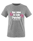 Comedy Shirts - Das Leben ist kein Ponyhof - Mädchen T-Shirt - Grau/Weiss-Pink Gr. 122/128