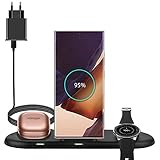 Kabelloses Ladestation, 3 in 1 Fast Wireless Charger für Samsung Watch 4 3 1 Active 2 1 Gear S4 S3, Handy Wireless Induktive Ladegerät Ständer für Galaxy S21 S21 + S20 S10 Galaxy Buds (Black)