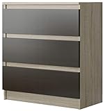 FRAMIRE R-3 Kommode in Eiche Sonoma Mix Wenge Eiche, Kommode mit 3 Schubladen, Schrank für Schlafzimmer, Wohnzimmer, Bad, 76 x 70 x 40