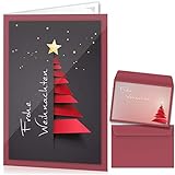 beriluDesign® Weihnachtskarten mit Umschlägen (15er Set) - Klappkarten mit Weihnachtsbaum-Motiv für die schönsten Weihnachtsgrüße - Frohe W