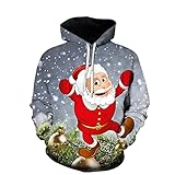 KXZD Weihnachtspullover Unisex Kapuzenpullover 3D Gedruckt Rentier Pullover Ugly Christmas Sweater Pulli Langarm Hoodie Sweatshirt Mit Tasche Lustiges Weihnachts-Sweatshirt Kapuzenp