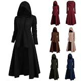 Gothic Kleidung Damen Retro Robe Schnüren Mittelalter Kapuze Vintage Vampir Cape Frauen Langarm Hooded Hexe Umhang Kapuzenumhang Halloween Karneval Party Renaissance Cosplay Kostü