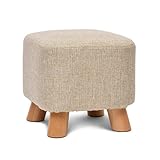 Quadratischer Sitzhocker aus Holz – quadratisch gepolsterter Fußhocker mit Stoffbezug