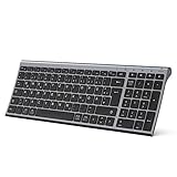 iClever Bluetooth Tastatur, kabellose wiederaufladbare Tastatur mit 3 Bluetooth Kanälen, Stabile Verbindung, Ultraslim Ergonomisches Design, Funk Tastatur für iOS, Android, Window