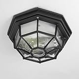 Rustikale Außen Deckenleuchte flache Außenlampe in schwarz E27 bis 100W IP54 für Garten Hof Deckenlampe Beleuchtung