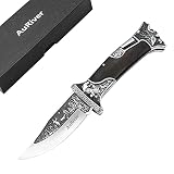 Klappmesser, Zweihandmesser mit Back Lock, Taschenmesser mit Holz & Metallgriff für Jagd Camping & O