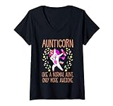 Damen Aunt Unicorn Aunticorn Funny Dabbing Aunty Birthday Gift T-Shirt mit V