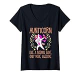 Damen Aunt Unicorn Aunticorn Funny Dabbing Aunty Birthday Gift T-Shirt mit V