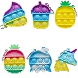 6 Pcs Mini Pop Fidget Simple Dimple Toy,Mini Push Pop Fidget Toy Keychain,Mini Rainbow Tie dye Bubble Wrap Sensory Silicone Toy, Autism Needs Stress Reliever Tactile Logic G