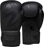 RDX Boxhandschuhe Männer, Muay Thai Sparring Kickboxen, Maya Hide Leder Boxing Gloves, Boxsack Sandsack Punchinghandschuhe, MMA Kampfsport Training Kickboxhandschuhe, Schwarz Adult,10 12 14 16