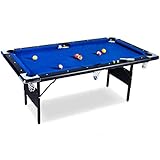 Buckshot Billardtisch 6ft - 193x109x81cm Atlanta- Tischbillard klappbar mit Zubehör - 6 Fuß Pool Billard mit Metallklappbeinen - Blau/Schw