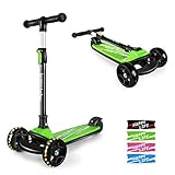 besrey Kinder Roller, Höhenverstellbarer Kinderscooter, Faltbarer Tretroller mit LED-Leuchträdern für Jungen & Mädchen von 2 bis 8 J