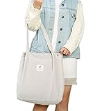Cloele Cord Umhängetasche Damen, Handtasche cord mit Innentasche, Leicht Damen-Schultertaschen Shopper für Uni Arbeit Reisen und Einkaufen (Grau)