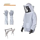 MINGMIN-DZ Dauerhaft 5pcs / Set Bienenzucht Jacke Bienenzucht Anzug mit Schleier Imker Jacke Handschuhe Bee Hive Bürste J-förmiger Haken Hive-Werkzeug-S