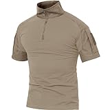 MAGCOMSEN Herren Outdoorshirt Tactical Camo Shirt 1/4 Zip Shirt Slim Fit Trainingshirt Atmungsaktiv Herren Hemd Tarn Shirt mit Stehkragen Khaki S