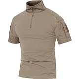 MAGCOMSEN Herren Outdoorshirt Tactical Camo Shirt 1/4 Zip Shirt Slim Fit Trainingshirt Atmungsaktiv Herren Hemd Tarn Shirt mit Stehkragen Khaki S