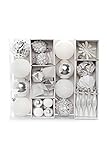 HEITMANN DECO 29er Set Christbaumkugeln - Weihnachtsschmuck Silber und weiß zum Aufhängen - Kunststoff Christbaumschmuck