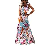 Zebin Elegantes Damen-Kleid, Maxi-Kleid für den Sommer, mit abstraktem Druck, lässig, mit überzogenen Schultern, lässig, bequem, Strandkleid, Rosa, XL