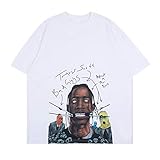 cpfm.xyz Travis Scott ASAP T-Shirt Herren Hip Hop Musik Rapper Oversized Tee Shirt Baumwolle Rundhals Kurzarm Shirt Weiß L