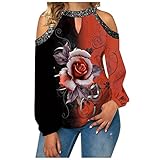 Kittoy FeiBeauty Damen Off Shoulder Oberteile Sweatshirt Schulterfrei Oberteile Langarmshirt Casual Mode Druck Langarm Shirt Bluse Tops Elegant Tunika Oversize Top Lose Shirt Top Streetw