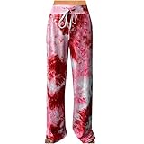 Jogginghose Damen Modische Sporthose mit Batikdruck Freizeithose mit hoher Taille Weite Hose mit weitem Bein Trainingshosen Fitnesshosen Wanderhose Outdoorhose Haremshose Sweatp