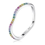 BCughia Ringe, Zirkonia Ring Unisex Sterlingsilber Mehrfarbig Zirkonia Unregelmäßiges Persönlichkeits Regenbogendesign Jubiläum Ringe Größe 52 (16.6)